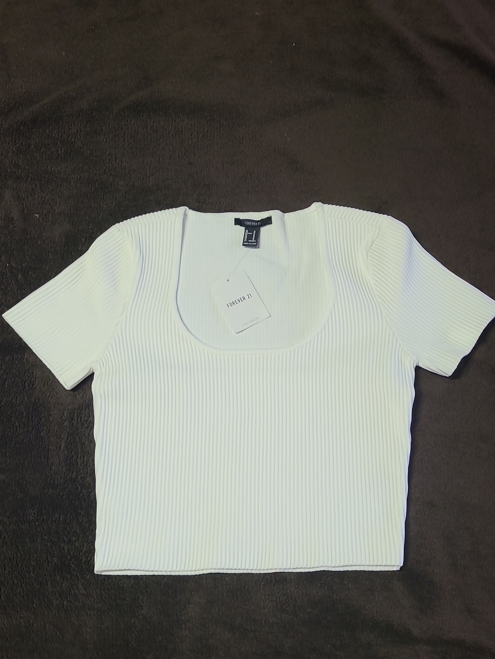 Forever 21 White Ribbed Scoop Crop Top - Women